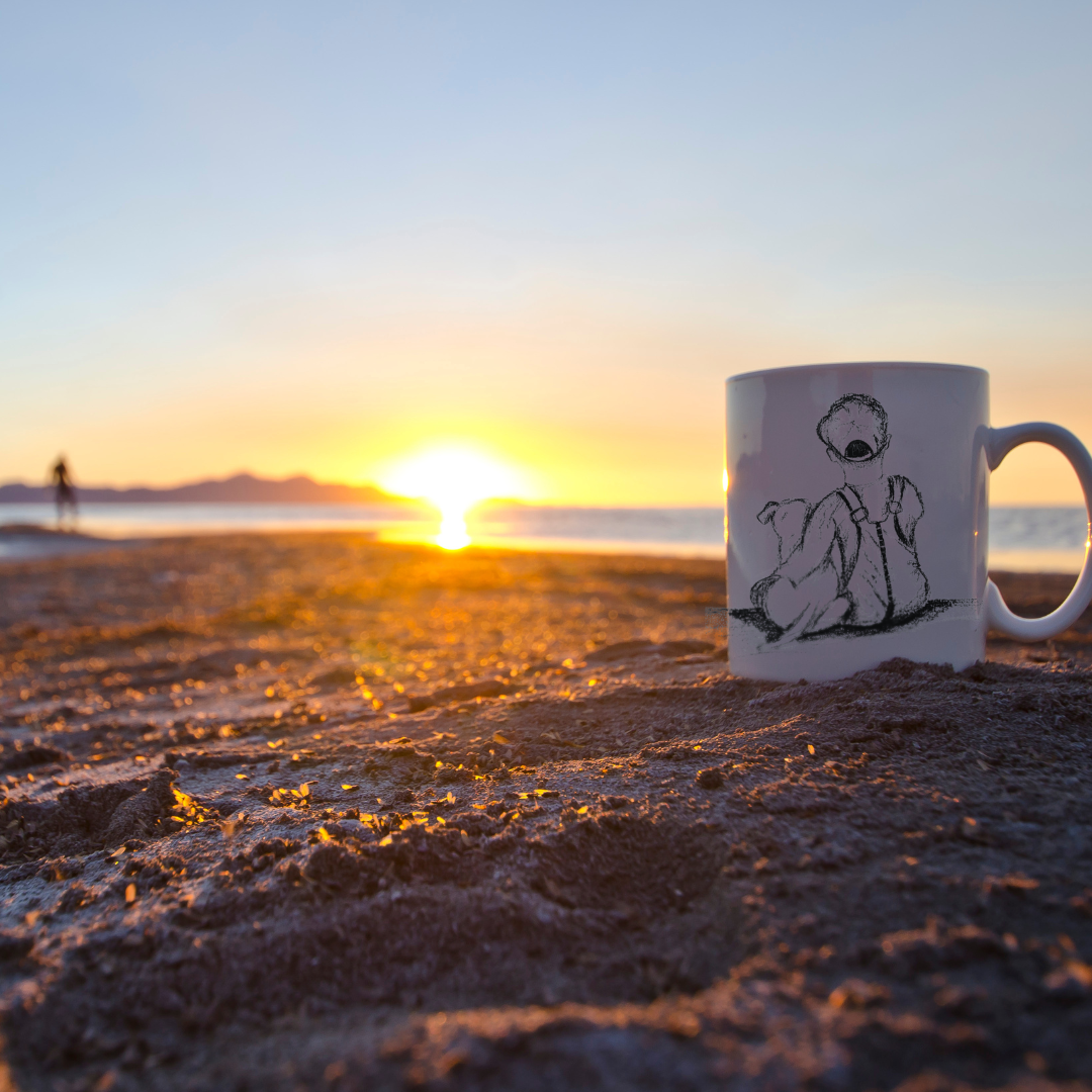 A boy and his dog, ceramic, 11 oz, coffee mug, mug